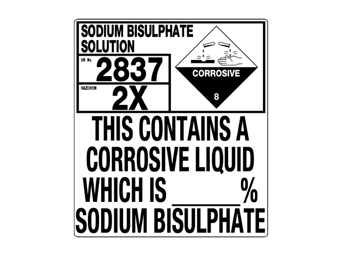 Hazchem Storage Sign - Sodium Bisulphate Solution